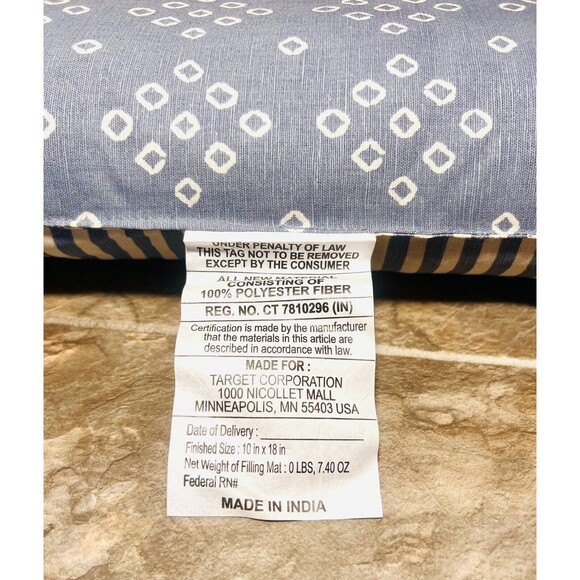 Blue and White Double Sided Lumbar Pillow Stripe Diamonds Tassels 10” x 18” New - Picture 4 of 7